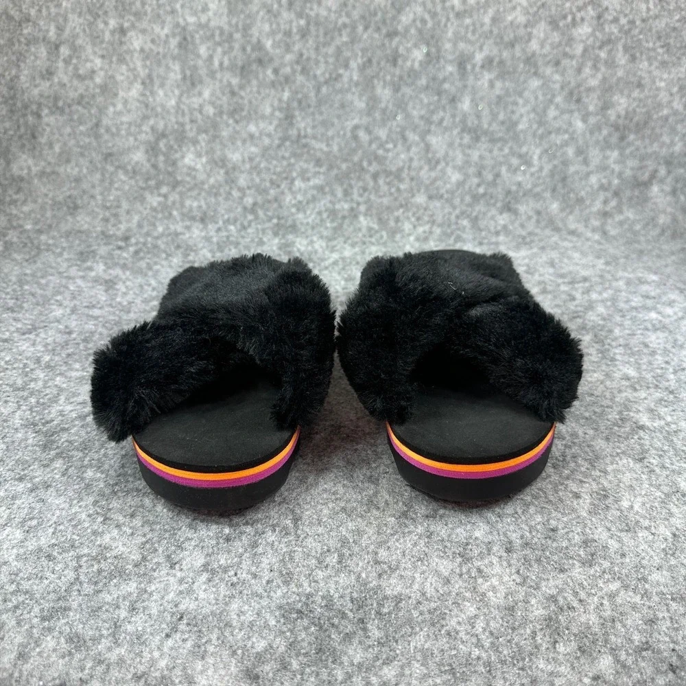 Kidpik Girls Size 2 Black Faux Fur Slide Sandals Platform Slip On Slides